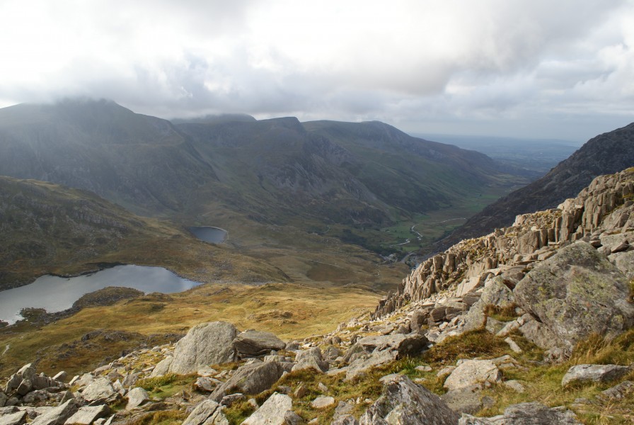 Further up Tryfan with the 'Glyders' in the background